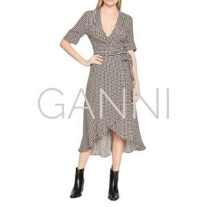 Ganni gingham plaid wrap dress